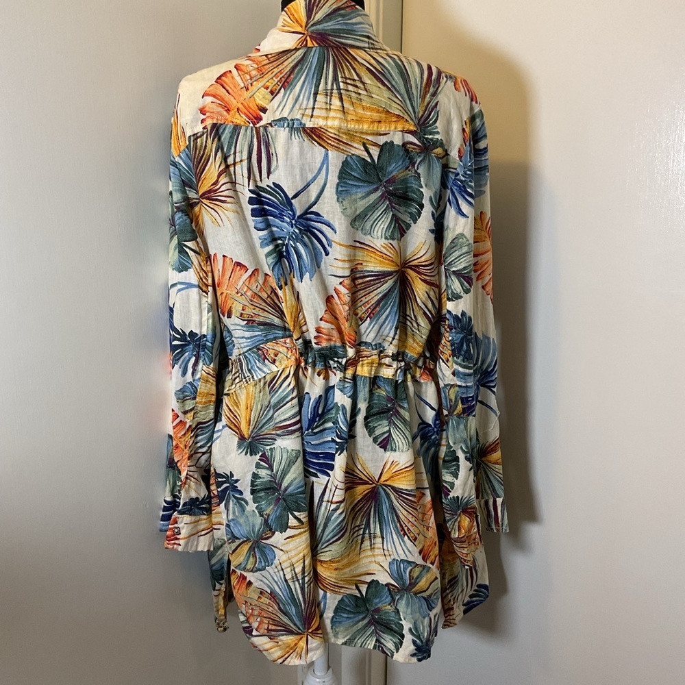 Chicos Linen Palm Print Utility Jacket 3P 16 18 Tropical Lightweight - Picture 9 of 11